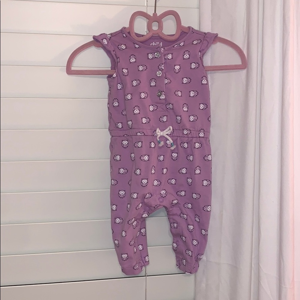 0-3 Months lavender with owls romper.